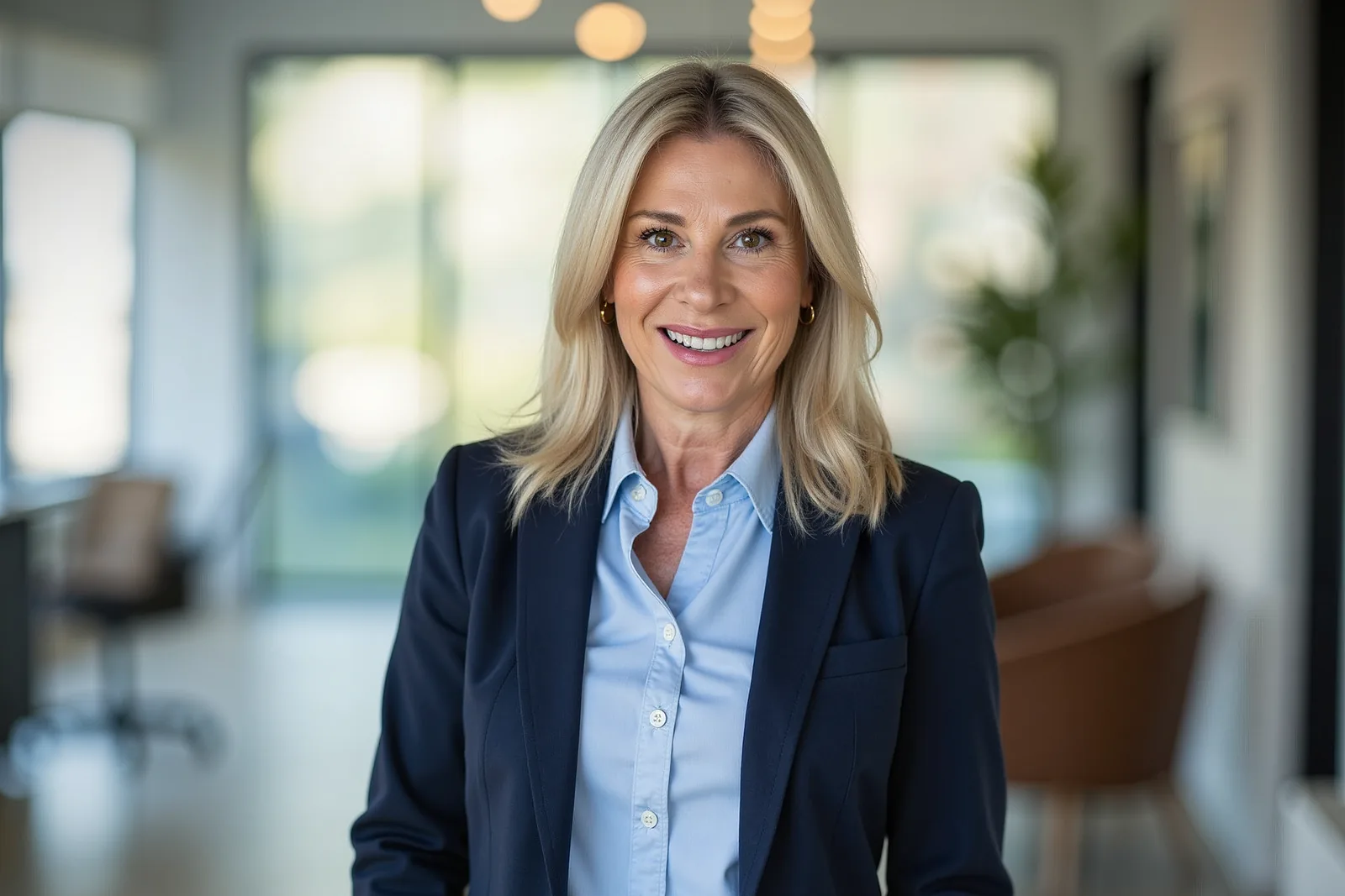 Portrait of René Van Delft wearing a navy blazer in a bright office.